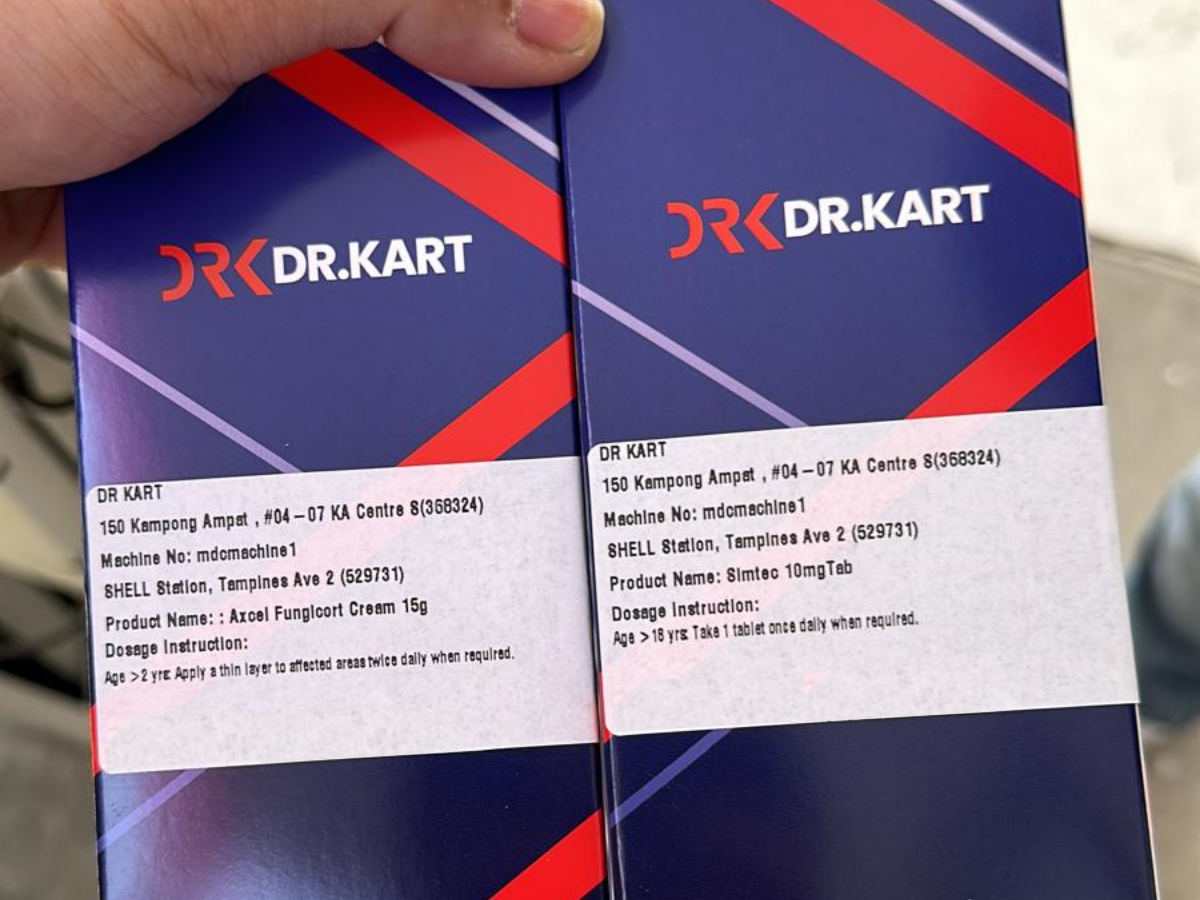 Collect prescribed medication from the Dr. Kart healthcare vending machine